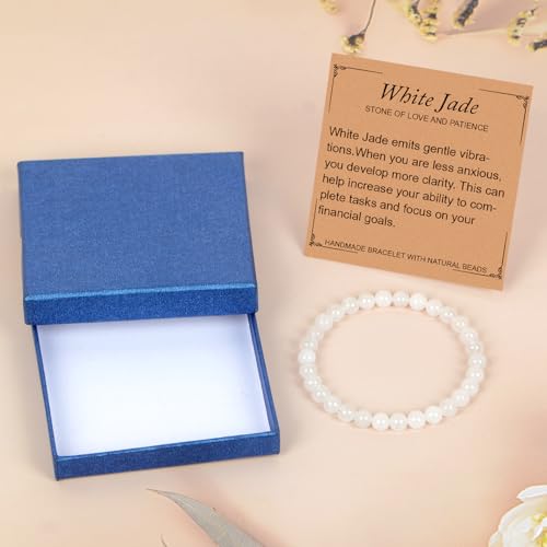 LPBeads Handmade Natural Gemstone Stretch Elastic Bracelet Healing Crystal Round Stone Beads Jewelry Gifts for Women Men - color: White Jade, size: 6mm