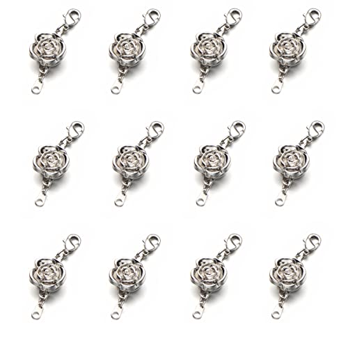 Zpsolution 12 Pieces Locking Magnetic Clasps for Necklaces and Bracelets Rose Jewelry Magnetic Clasp - color: 12 Silver
