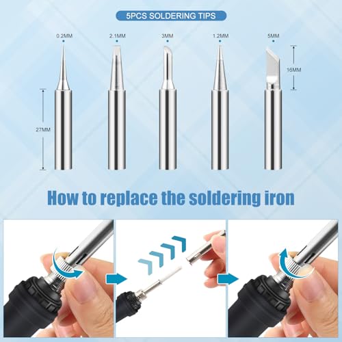 Soldering Iron Kit, 90W 110V Fast Heat up LCD Digital Soldering Gun kit with Ceramic Heater, 10 in 1 Adjustable Temperature Soldering Kit with Automatic Sleep Mode - color: Blue