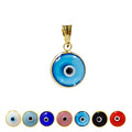 MIZZE Made for Luck Gold Plated 925 Sterling Silver 10 MM Round Glass Evil Eye Charm Pendant - 7 Colors to Choose from - color: Transparent Light Blue