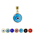 MIZZE Made for Luck Gold Plated 925 Sterling Silver 10 MM Round Glass Evil Eye Charm Pendant - 7 Colors to Choose from - color: Transparent Light Blue