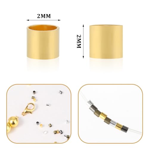 Crimp Beads for Jewelry Making, Teaaha 1000 PCS Plated Brass Crimping 4 Colors Bead Crimp Tubes String Bracelet End Loose Stopper Beads Tube Crimping Bead for Earring Necklace Pendant DIY (1.5x1.5mm)