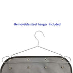 Dual Sided Hanging Jewelry Organizer with Hanger for Closet Necklace Earrings Bracelet Ring Travel Holder (56 Zippered Clear Pockets Grey)