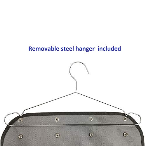 Dual Sided Hanging Jewelry Organizer with Hanger for Closet Necklace Earrings Bracelet Ring Travel Holder (56 Zippered Clear Pockets Grey)