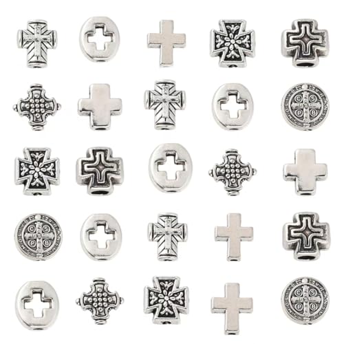 DanLingJewelry 100Pcs 10 Styles Tibetan Cross Crucifix Spacer Beads Antique Silver Religious Cross Beads for Jewelry Crafts Making Supplies - color: 100pcs - cross - 10 styles