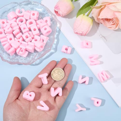 52Pcs A to Z Alphabet Shaped Beads Large Pink Letter Beads with Large Hole Acrylic Opaque 26 Capital Letters Initial Alphabet Bubble Loose Spacer for Keychains Bag Charm Phone Chains Jewelry - style: Style 6
