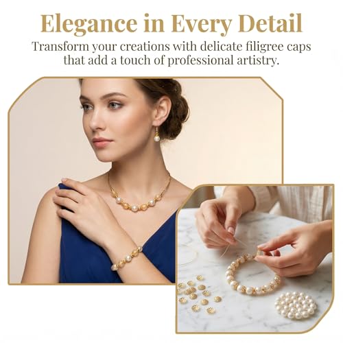 ANCIRS 600pcs 9mm Spacer Beads Caps for Jewelry Making, Metal Hollow Flower Bead Caps for Bracelet Necklace- Gold - color: Gold-600pcs-9mm