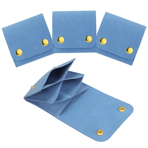3Pcs Microfiber Jewerly Rolls Small Jewelry Bags for Jewelry Gift Bags Jewelry Organizer Pouch with Double Snap Button for Jewelry Travel Jewelry Pouch, 3"x3"(Dark Blue) - color: Dark Blue