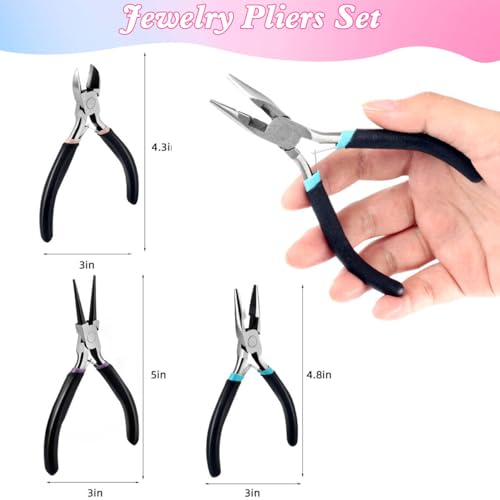 URSKYTOUS 3Pcs Jewelry Pliers Set Jewelry Making Pliers Tools Kit Include Jewelry Making Needle Nose Chain Nose Round Bent Pliers Wire Cutter for Bracelet Beading Craft Jewelry Making Supplies (Black) - color: Bq 3pcs-black