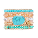 YGLINE Women Boho Handmade Natural Stone Crystal Leather Bead Wrap Bracelets Collection - color: Turquoise