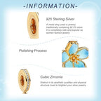 925 Sterling Silver Charms for Bracelets Gold Love and Heart Charms Cherry Blossom Dangle Beads Jewelry for Women - color: Blue Cherry Blossom with Gold Rim