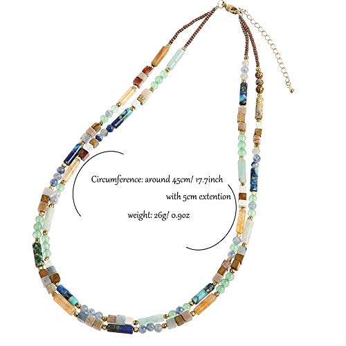 Plumiss Boho Handmade Natural Jasper Stone Beaded Crystal Mixed Strand Short Necklace for Women Girl - color: Mixed Natural Stone