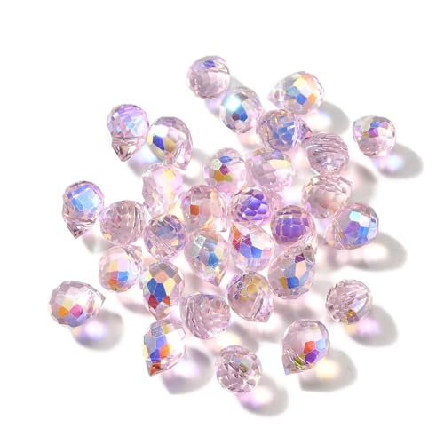 100pcs Pink Glass Teardrop Beads Charms Water Drop Faceted AB Color Plated Beads Top Drilled Sparkly Prisms Chandelier Dangle Charms for DIY Earrings Necklace Bracelet Jewelry Craft 10.5x8mm - color: Pink