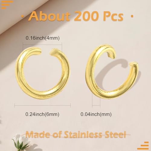 DanLingJewelry 200 pcs 304 Stainless Steel 19 Gauge Open Jump Rings 6mm for Jewelry Making Connectors Jewelry Finding Golden Color - color: 200 pcs - ф6mm δ 1mm - Golden