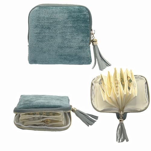 Small Travel Jewelry Case - Jewelry Travel Organizer Bag with Tassel Zipper for Bracelets, Necklaces, Bangles, Jewelry Organizer Storage Bag Gift for Women Girls - LJB001-Mint Blue - color: Mint Blue
