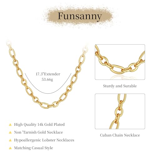 Gold Necklace for Women - Chunky 14K Gold Plated Chain Necklace Cuban Link Paperclip Chain Herringbone Statement Choker Necklace for Women Simple Trendy Jewelry Gifts - style: 10mm-paperclip chain-gd-2