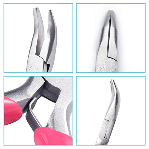 SPEEDWOX Mini Bent Nose Pliers, 3" Chain Nose Pliers with Pink PVC Handle, Jewelry Pliers for Beading Jewelry Making Wire Wrapping DIY Craft Hobby Supplies - style: 3" Bent Nose Pliers