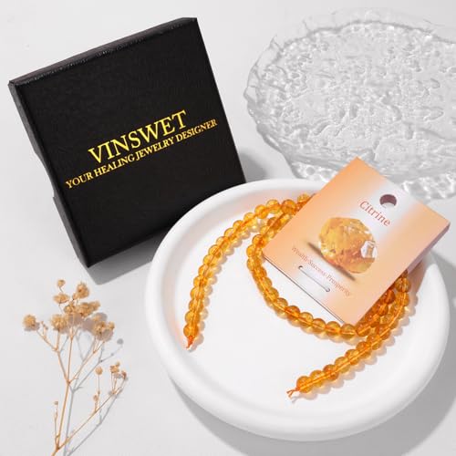 Vinswet 60pcs 6mm Citrine Natural Stone Beads Round Genuine Real Stone Beading Loose Gemstones DIY Smooth Bead for Bracelet Necklace Earrings Jewelry Making - color: Citrine, size: 6mm