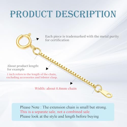 10K Yellow Gold 1"/2"/3" Necklace Extender Chain with Lobster Clasp/Spring Clasp Gold Necklace Extender Bracelet Anklet Extension Chain Necklace Bracelet Extender 10K Gold - size: 2inch, style: style 8