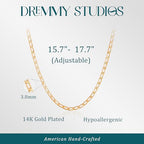 Dremmy Studios Dainty Gold Choker Necklace for Women 14K Gold Plated Coin Disc Figaro Layered Beaded Flat Mariner Sideways Cross Wishbone Link Clavicle Necklaces - style: 3.8mm Flat Chain