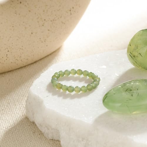 NLIEO Natural Gemstone Stretch Beaded Rings for Women Stackable Dainty Elastic Crystal Rings Jewelry - style: Green Jade