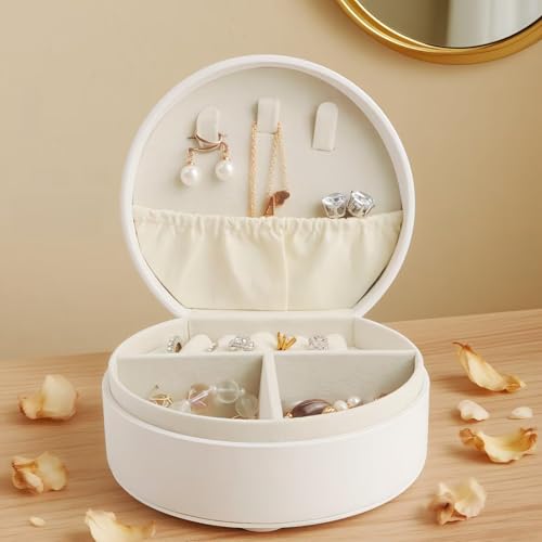 Travel Jewelry Case, Elegant Half-Moon Design with Golden Accents, Detachable Handle, White Personalized Accessory Organizer, Fashion-Forward Gift for Women and Teens(F) - style: F