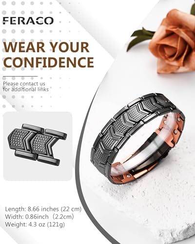 Feraco Copper Bracelet for Men 3X Strength,Magnetic Therapy Bracelet Copper Jewelry with Powerful 3800 Gauss Magnets - style: Arrowforge Pattern