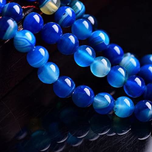 62Pcs Natural Crystal Beads Stone 6mm Blue Stripe Onyx Agates Gemstone Round Loose Energy Healing Beads for Bracelet Necklace Earrings Jewelry Making - color: Blue, size: 6MM