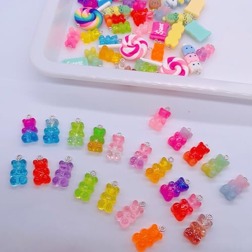 Bulk Assorted Candy Pendant,Grandient 3D Gummy bear Charms for Jewelry Necklace Earrings Bracelet Art Craft Project Making (70pcs with hole)