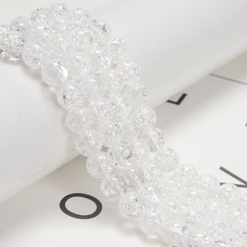 8mm 95pcs Clear Crackle Quartz Smooth Round Gemstone DIY Beads for Jewelry Making - size: 8mm