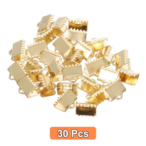 uxcell 30Pcs Ribbon End Crimp Clamps, 8.5mm Pinch Cord End Clasps Stainless Steel Curled Bead Clasp for Ribbon Lace Bookmark Ends Keychain DIY Making, Gold - size: 8.5mm
