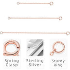 Rose Gold Necklace Extender Rose Gold, 925 Sterling Silver Necklace Extender Chain Bracelet Anklet Jewelry Extension for Women, 3 Piece Set (2, 3, 4 Inches) - color: RoseGold, size: 2 3 4 inch