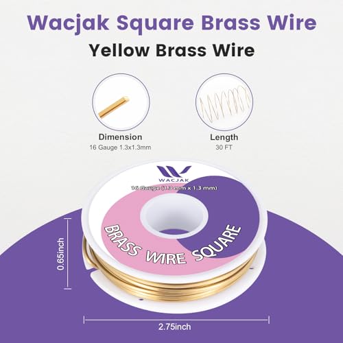 Square Brass Wire 16ga, 30ft – Premium Raw Brass for DIY Jewelry Making - color: 16 Gauge(1.3x1.3mm)