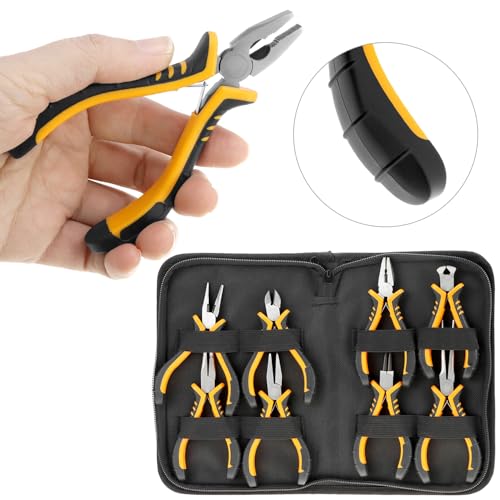 QWORK Jewelry Pliers Set, 8-Piece Mini Jewelry Making Tool Kit with Storage Bag, Flat Nose/Round Nose/Bent Nose, Wire Cutters, Crimping Pliers & End Nippers for Beading Crafting Repair