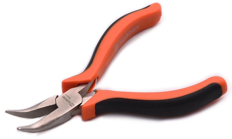 Edward Tools Mini Bent Nose Pliers 4.5” - CRV Steel with Ergonomic Handle - Mini Bent Needle Nose Pliers for Jewelry Making, Tight Places, Wide Profile Handle for Precise Use