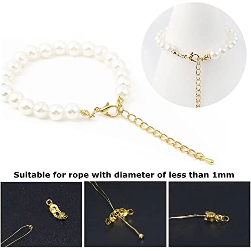 1500 Pieces Beads Tips Knot Covers Clamshell Crimp Tips Beads Set Calotte Ends Knot Covers Fold-Over Bead Covers for Jewelry Making DIY Bracelet Necklaces(Gold) - color: Gold