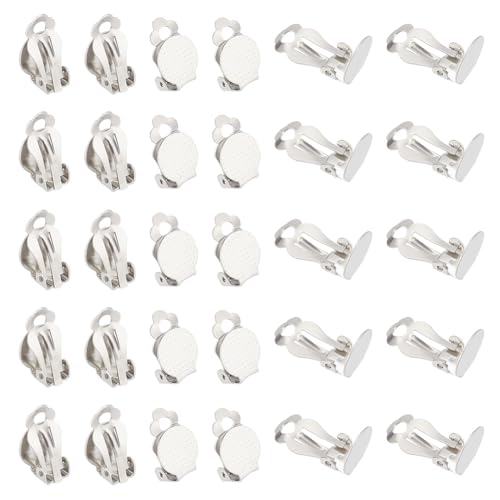 UNICRAFTALE 50pcs Stainless Steel Clip-on Earring Findings Flat Round Blank Tray Earrings Non-Pierced DIY Earrings Metal Earring Converters for Earring Making - color: Metal Color/50pcs