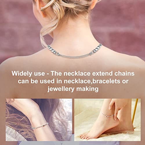 Necklace Extenders, 10Pcs Stainless Steel Silver Necklace Bracelet Anklet Extension Chains with Lobster Clasps and Closures for Jewelry Making - color: Silver