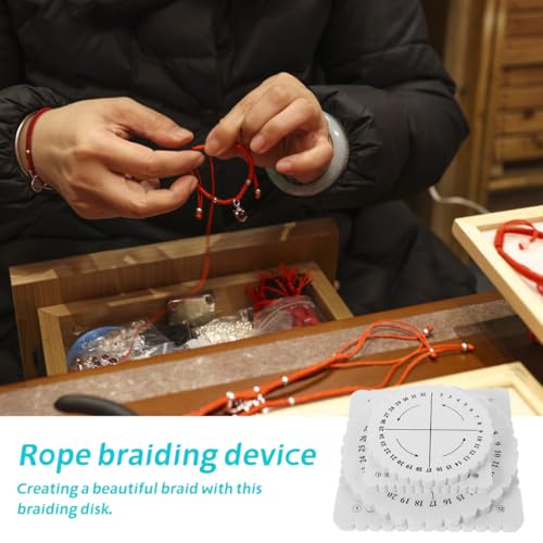 jojofuny 4Pcs Rope Weaving Board Set 5.90 Inch Round and Square Braiding Discs Lightweight Portable DIY Bracelet Loom Jewelry Making Tools for Friendship Bracelet Macrame Craft