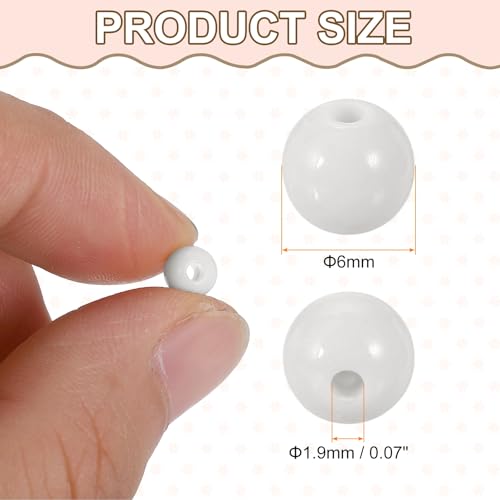 HARFINGTON 200pcs White Acrylic Round Beads 6mm Dia 1.9mm Hole Plastic Resin Smooth Balls Loose Bead for Jewelry Making Bracelets Necklace Earrings DIY - color: White, size: 6mm