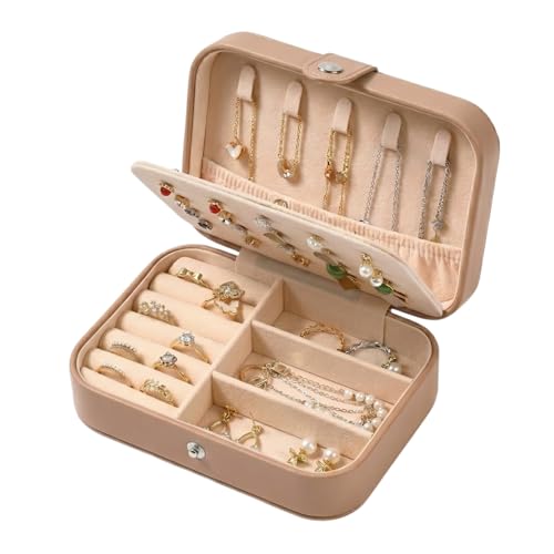 YOJO Travel Jewelry Organizer Case, Portable PU Leather Jewelry Box for Rings, Earrings, Necklaces, Bracelets, Double Layer Jewelry Storage Holder for Women Girls, Travel Accessories for Women (Brown) - color: Brown