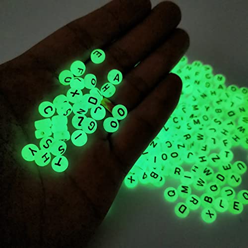 Amaney 600pcs Glow Letter Beads 4×7mm Alphabet Beads A-Z Glow in The Dark for Jewelry Making - color: Black Luminous