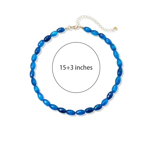 Elisheva Natural Stone Choker Necklace for Women, Boho Natural Emperor Jasper Stone Lace Agate Beaded Crystal Necklace, Gemstone Jewelry Gift for Her - style: blue lace agate Choker