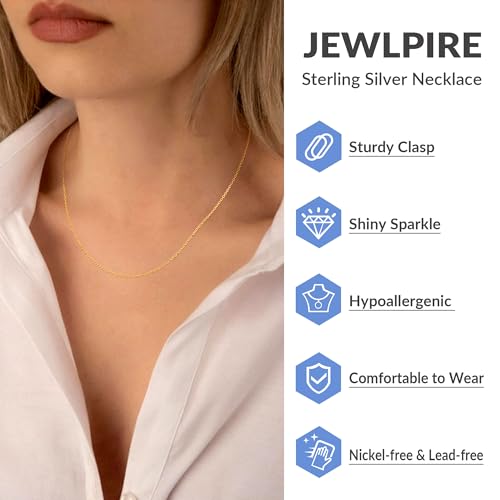 Jewlpire 18k Gold Plated 925 Sterling Silver Chain Necklace for Women, 1.2mm Cable Chain Necklace Thin & Dainty & Sturdy Women's Chain Necklaces 14/16/17/18/20/22/24 Inch - color: 18K Gold Plated, size: 20 Inch