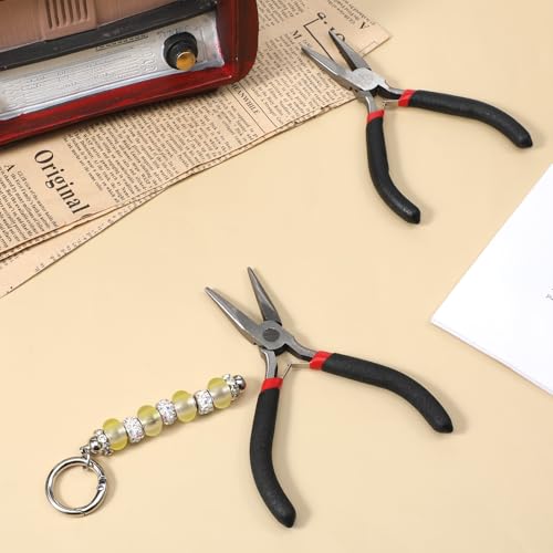 Mini Needle Nose Pliers Set, 2Pcs Needle Nosepliers for Jewelry Making, Black Jewelry Chain Nose Plier, Small Craft Plier with Smooth Jaw and Comfort Grip Handle for Wire Bending Object Graspin - color: Black