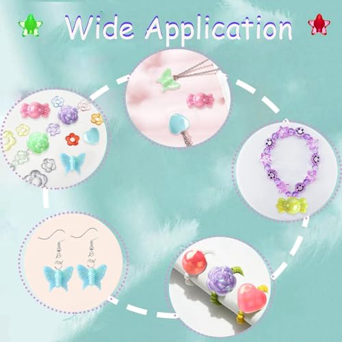 Ipotkitt 1 Box AB Color Opaque Acrylic Beads Candy Color Spacer Bead Kit Round Heart Butterfly Candy Rose Beads for Bracelets Jewelry Making DIY Crafts - color: 1box-Mixed Shapes-9~13mm