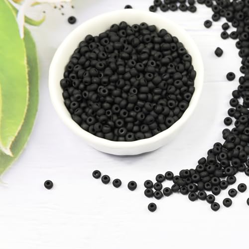 Matte Black Beads Size 6/0 Crafts Glass Seed Beads 4mm for Jewelry Making (Total About 100g About 1200pcs) - color: Matte Black