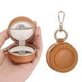 KUKUVR Jewelry Ring Holder Box with Keychain, Portable Gym Jewelry Storage Box Case, Small Travel Ring Earring Stud Necklace Storage Case (Brown) - color: Brown