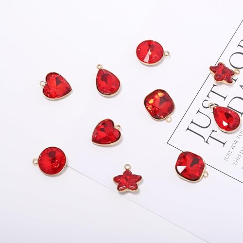 Song Xi Red Shape Random Charms For Jewelry Making Clear Crystal Charms Pendants Bracelets Necklace Earrings Bulk Keychain Arts And Crafts Diy Birthday Gifts For Women AB Color 12pcs - color: Random Shapes - Red
