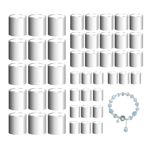 45Pcs Sterling Silver Beads Crimp Jewelry Findings for Making Supplies Spacer Bead Covers in 1.2mm 1.5mm 2mm Sizes Crimping End Stopper Tube Beads for DIY Bracelet 1.2/1.5/2mm Hole Craft - color: 45PCS, size: 1.2/1.5/2MM